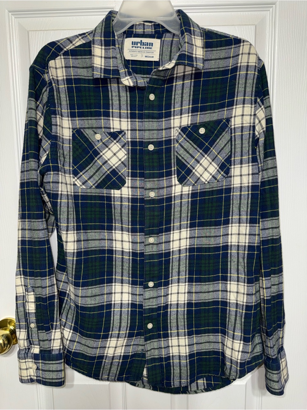 Urban Pipeline Plaid Flannel Shirt Mens Green Navy Sz M
